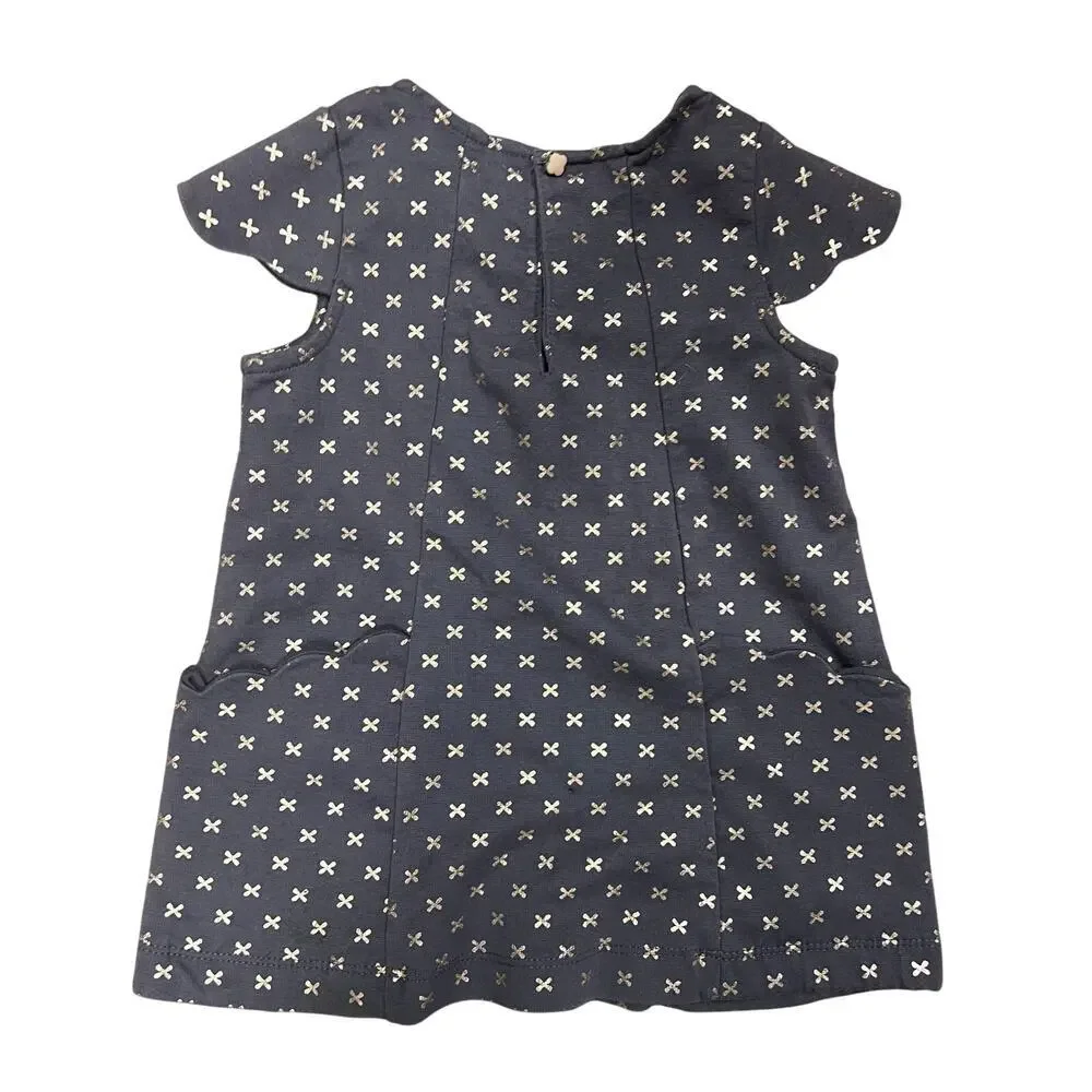 Catherine Malandrino gray scalloped dress gold foil bow sz 3T